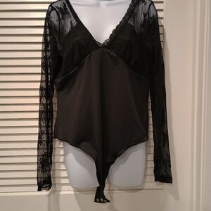 So Black Lace Long Sleeve Bodysuit Size XL